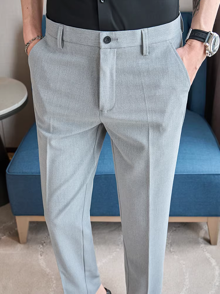 Quần âu nam chất liệu cao cấp, kiểu dáng lửng, mùa hè 2025, mới, phong cách kinh doanh lịch sự, đa năng, ôm dáng.