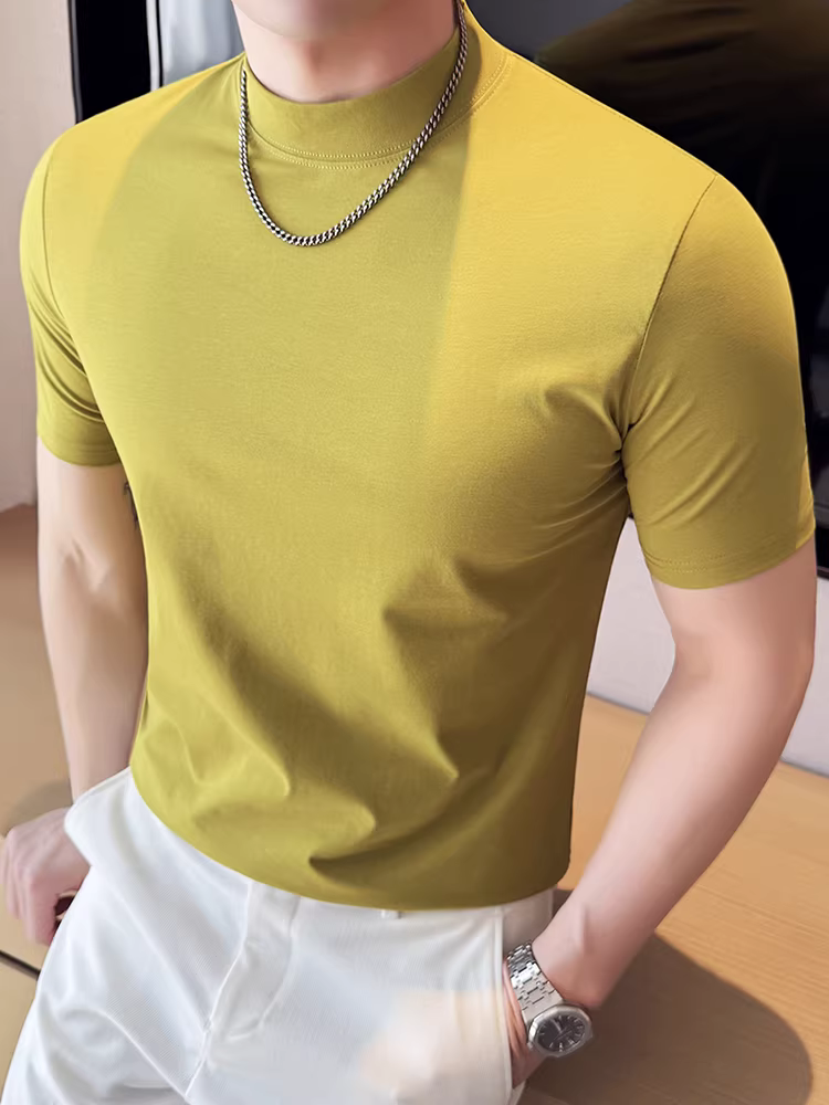 Áo thun nam ngắn tay bằng vải cotton lỏng axit amin, màu trơn mùa hè, đa năng, thời trang, chất lượng cao, thân thiện với làn da, tạo cảm giác mát mẻ