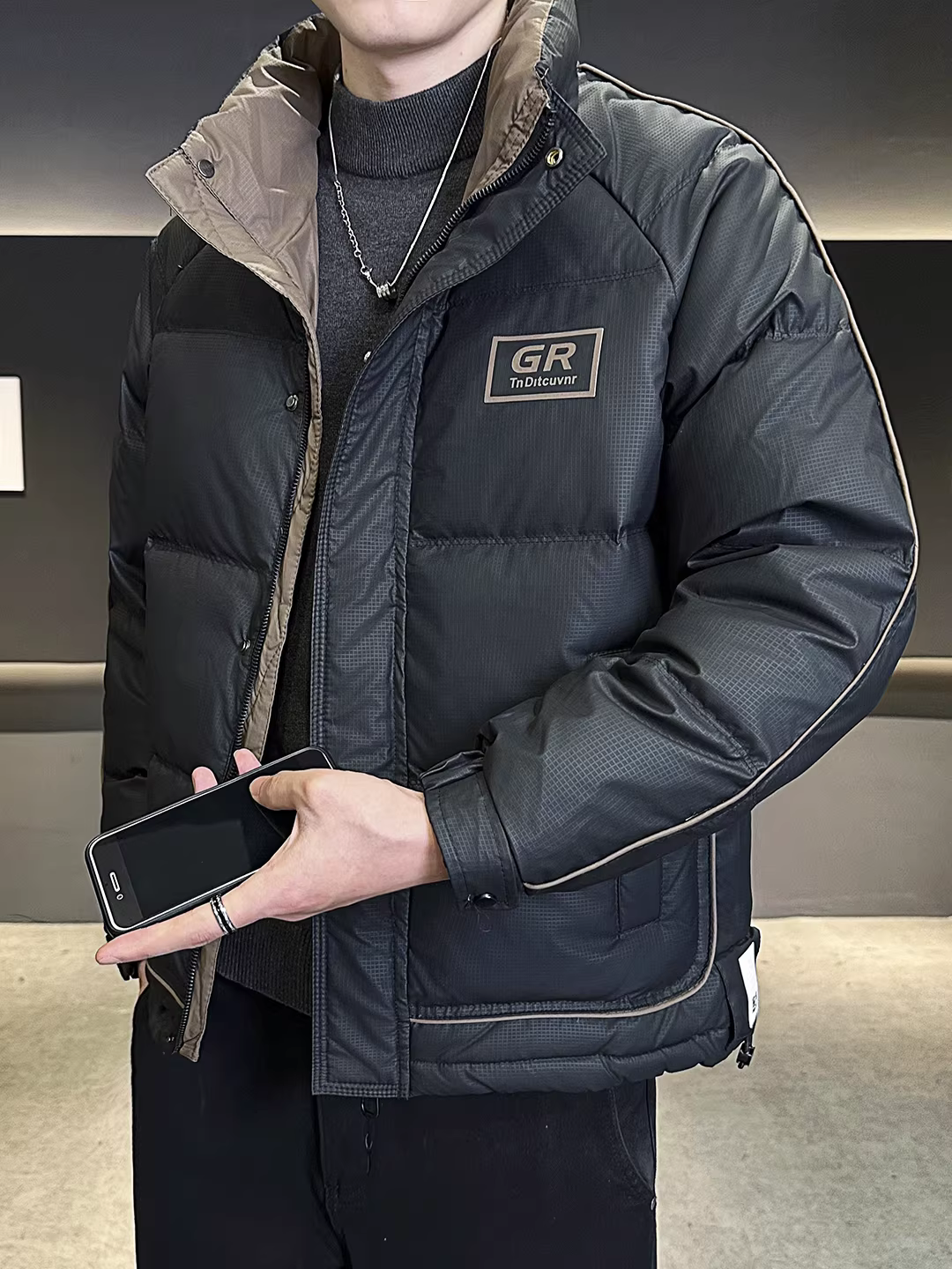 Áo khoác phao nam phối màu tiêu chuẩn quốc gia, chất lượng cao, kiểu dáng thời trang mới mùa đông 2025, áo khoác ngắn ấm áp