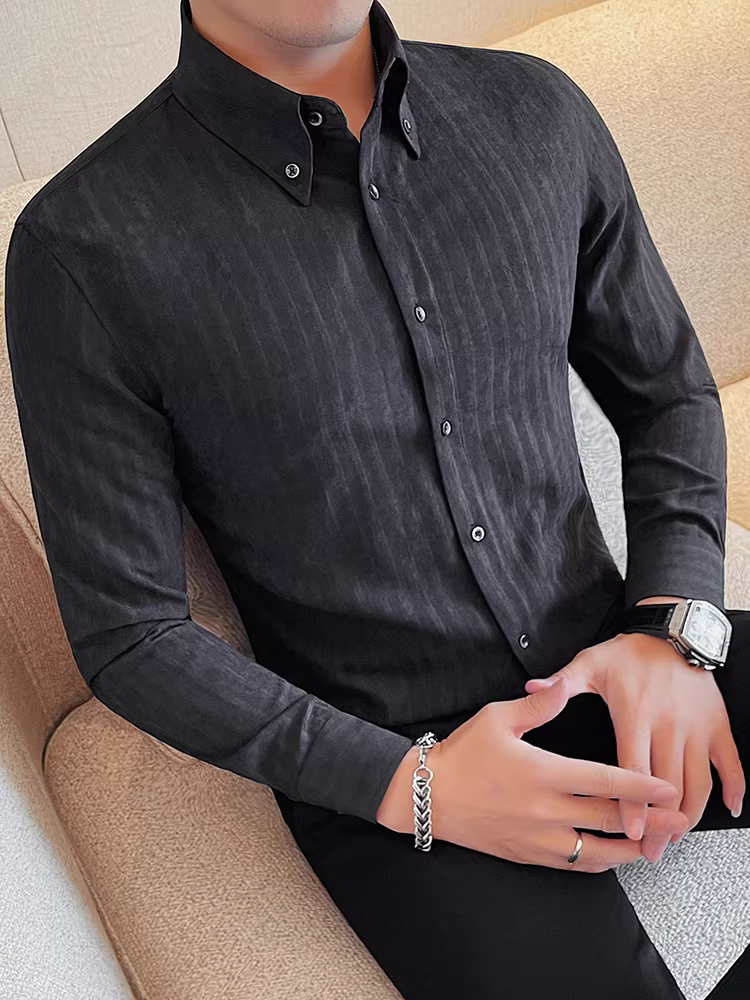 Áo sơ mi nam cao cấp kẻ sọc, tay dài, kiểu mới thu đông 2024, phong cách công sở lịch lãm, ôm dáng, hợp thời trang, cá tính.