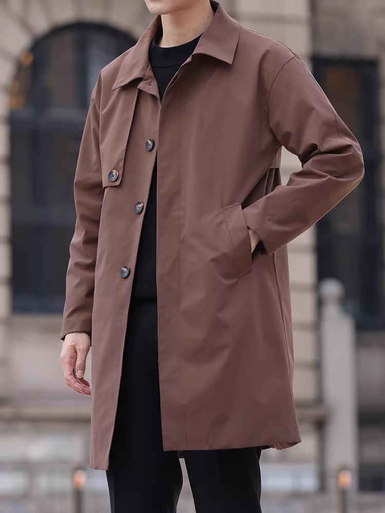 Áo khoác dài cao cấp dành cho nam, kiểu dáng dài trung bình, phong cách xuân thu mới, thời trang thường ngày rộng rãi hợp thời trang, áo khoác ngoài sành điệu và cá tính.