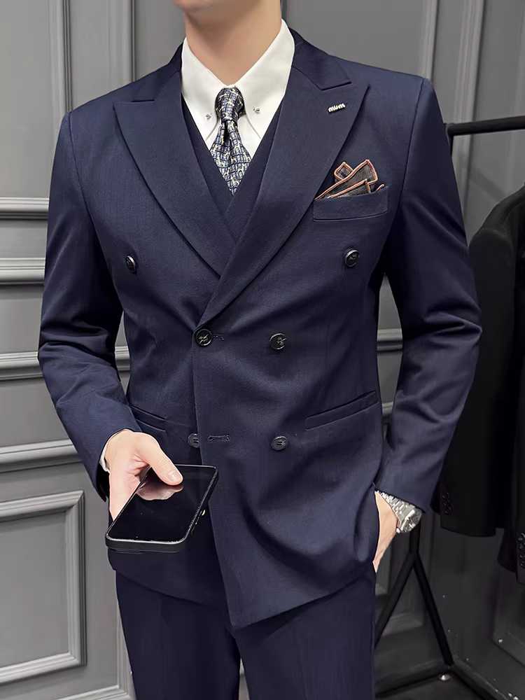 Áo vest nam hai hàng khuy, kiểu Hàn Quốc, ôm dáng, thời trang, chất lượng cao, mềm mại và bay bổng, dễ chăm sóc, vest công sở lịch sự.