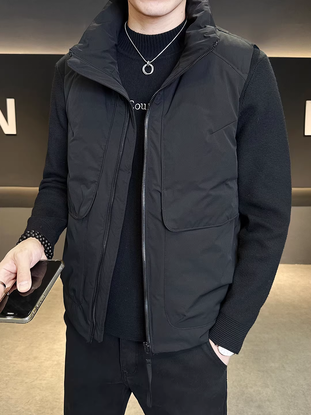 Áo phao lông vũ tiêu chuẩn quốc gia dành cho nam, kiểu mới thu đông 2025, dáng rộng và đa năng, áo khoác không tay ngắn thời trang.