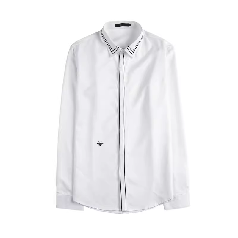 Áo sơ mi nam kẻ sọc phong cách Anh quốc mới mùa xuân thu, kiểu Hàn Quốc, thời trang, lịch lãm, dáng ôm, màu trắng