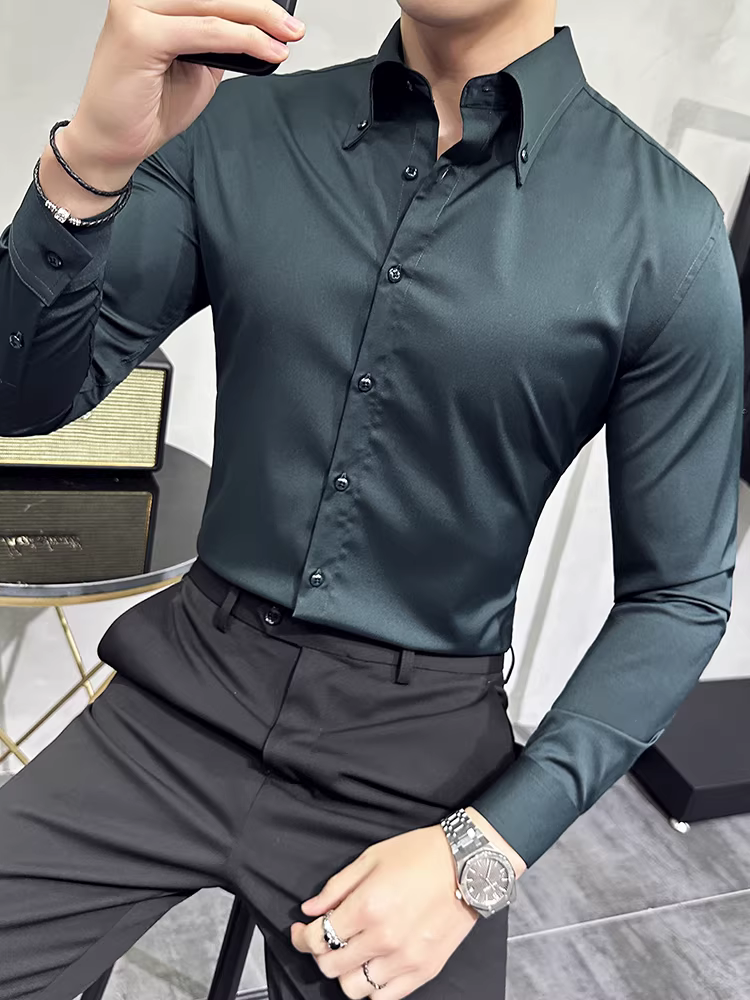 Áo sơ mi nam cổ nhọn kiểu Pháp, tay dài, xuân thu 2024, kiểu dáng mới thời thượng, ôm body, lịch lãm, lịch sự, lịch thi dã.