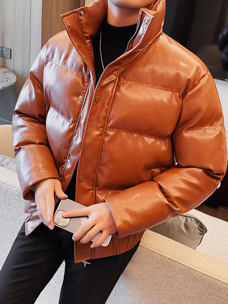 Áo khoác da giả bánh mì áo khoác nam mùa đông áo khoác cotton bóng cao cấp dáng rộng thời trang chống lạnh áo khoác cotton dày
