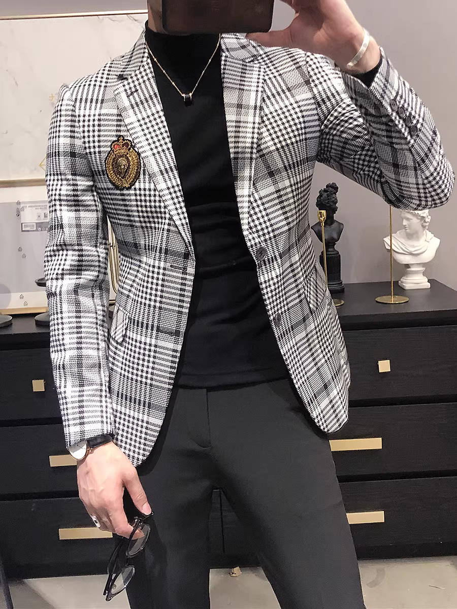 Áo blazer cao cấp dành cho nam, bộ vest ôm dáng kiểu Hàn Quốc thời thượng dành cho nhà tạo mẫu tóc, áo blazer đơn giản phong cách Anh quốc thời thượng thương hiệu nổi tiếng