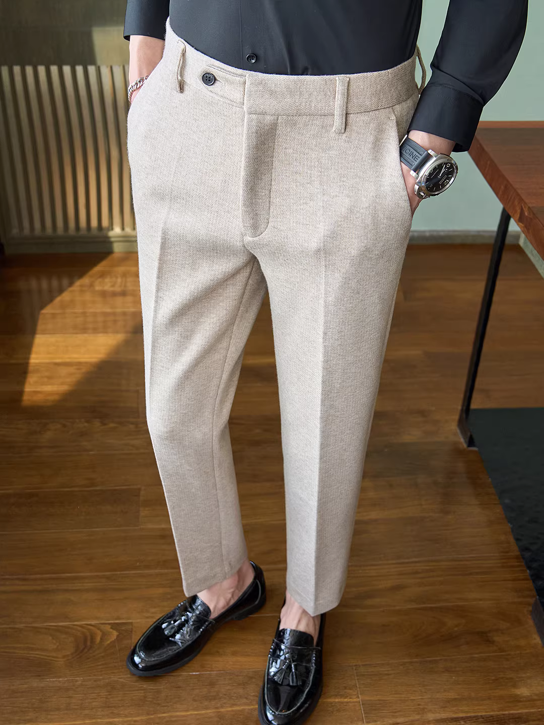 Quần âu nam cao cấp chất liệu len dành cho mùa thu đông