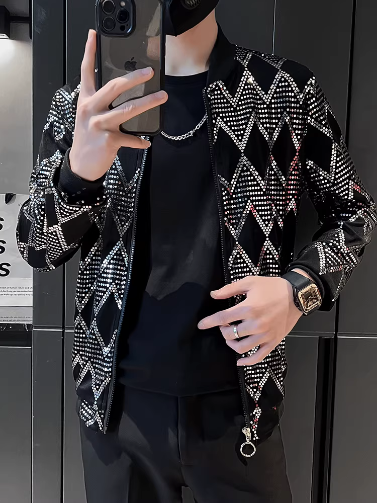 Áo khoác mỏng cổ bóng chày cho nam, áo khoác chống nắng sequin mùa hè, phong cách Hàn Quốc thời thượng, thời trang cao cấp, quần áo nam đẹp trai và cá tính