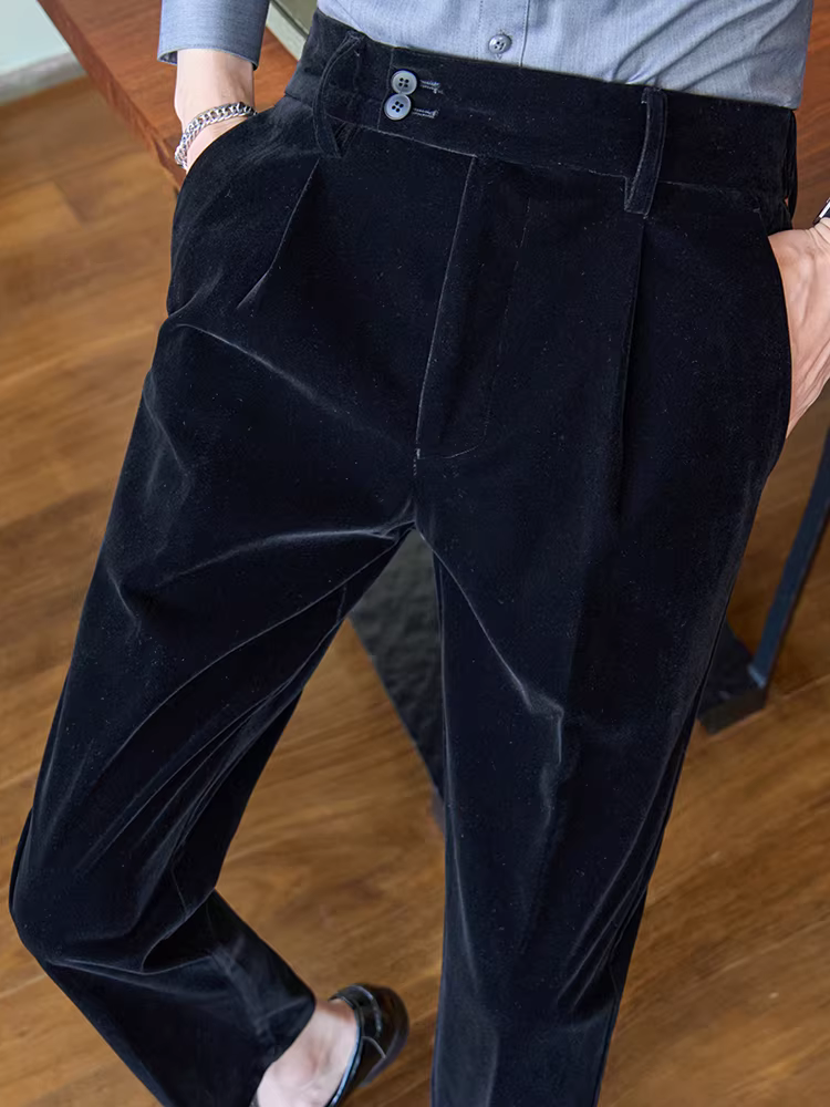 Quần nhung dày cao cấp dành cho nam, mùa thu đông, kiểu dáng công sở lịch sự, lưng thun, dáng thẳng kiểu Naples.