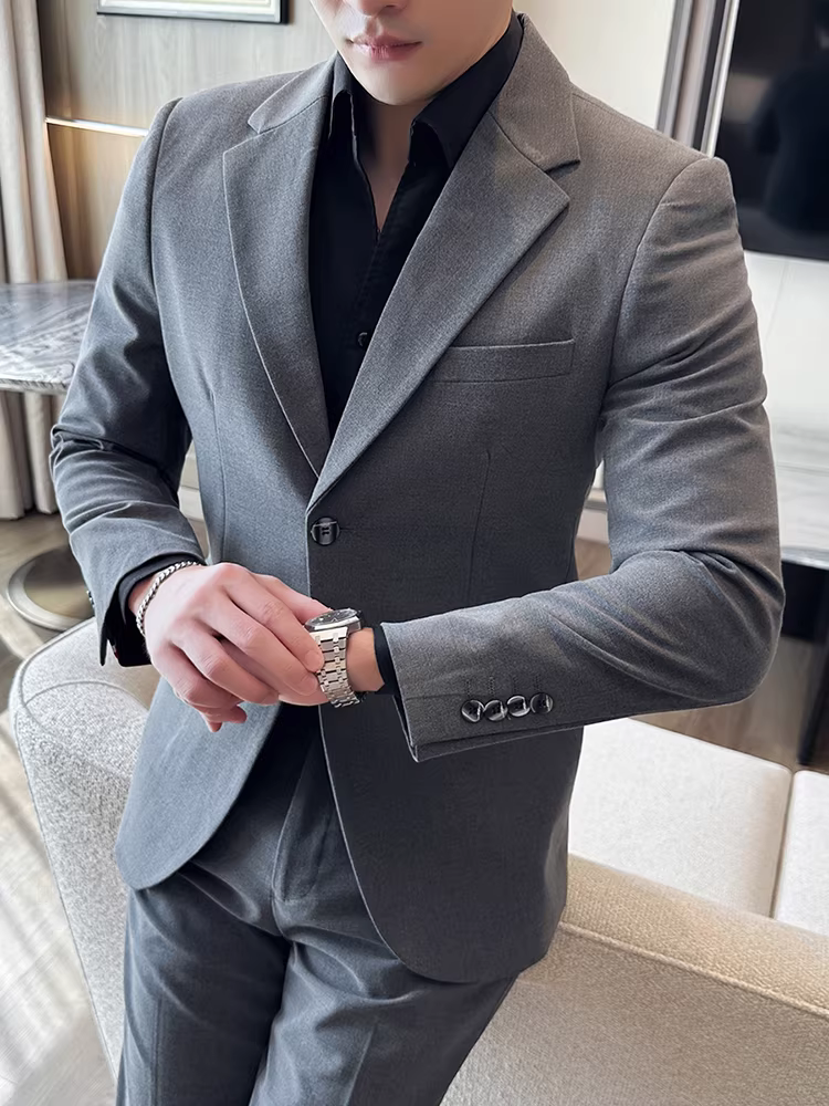 Bộ vest hai cúc cao cấp dành cho nam, trang phục công sở lịch sự, vest chú rể, vest ôm dáng, vest ba mảnh