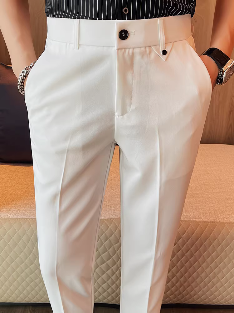 Quần âu nam chín phần, chất liệu cao cấp, thích hợp cho trang phục công sở lịch sự, đa năng, thời trang, hợp xu hướng, phong cách Anh, kiểu dáng thanh lịch, ôm dáng, quần âu ống côn.