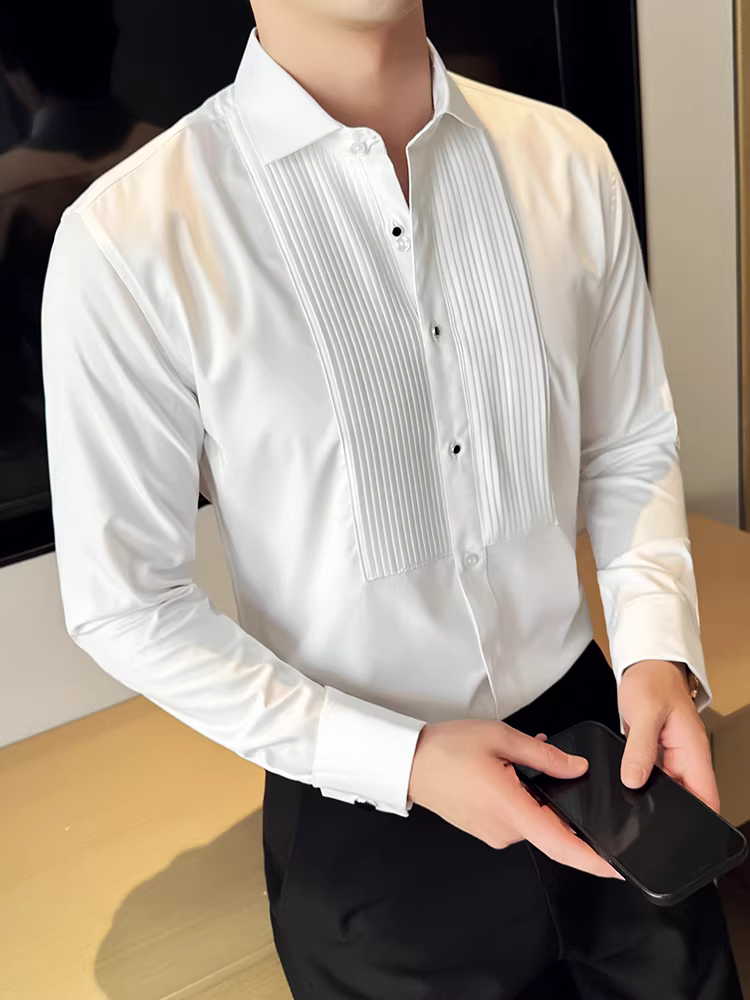 Áo sơ mi kiểu tuxedo, cài khuy kiểu Pháp, tay dài, mới, cao cấp, dành cho mùa xuân thu, trang phục công sở chuyên nghiệp, áo sơ mi cao cấp