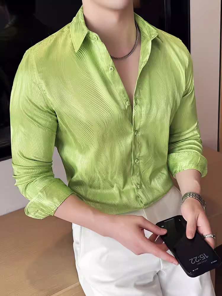Áo sơ mi nam dài tay gợn sóng nước, phong cách Hàn Quốc cao cấp, ôm dáng, hợp thời trang, thời trang, phong cách đường phố, giản dị, đẹp trai, áo chống nhăn