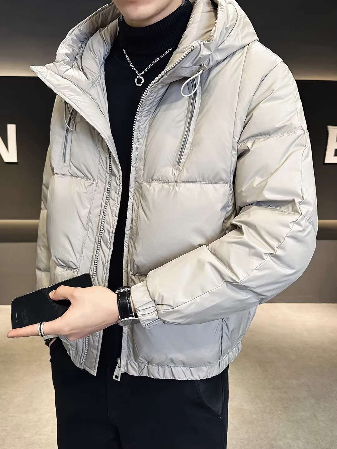 Áo khoác phao có mũ chất lượng cao tiêu chuẩn quốc gia 90%, dành cho nam, kiểu mới mùa đông 2025, áo khoác ngắn dày đa năng.