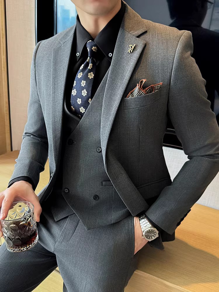 Bộ vest nam một nút, kiểu dáng ôm body cao cấp, trang phục công sở lịch lãm, dễ chăm sóc, bộ vest ba mảnh không nhăn.