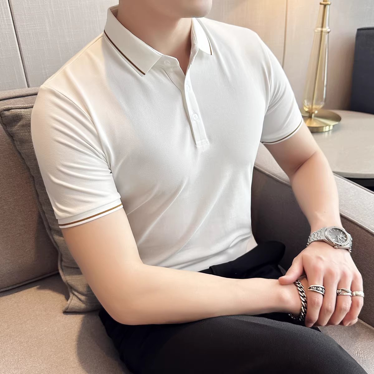 Áo polo nam cao cấp, kiểu dáng mỏng nhẹ mùa hè, ôm dáng thời trang, phong cách công sở lịch lãm, áo thun nửa tay lịch lãm