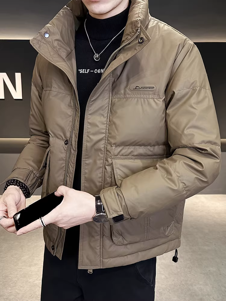 Áo khoác da dày cổ đứng dành cho nam, ấm áp mùa đông, hợp thời trang, thời trang, giản dị, phong cách Hàn Quốc, đẹp trai, ngắn, cao cấp.