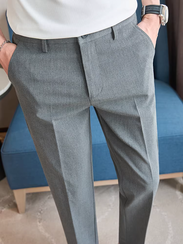 Quần âu nam chất liệu cao cấp, kiểu dáng lửng, mùa hè 2025, mới, phong cách kinh doanh lịch sự, đa năng, ôm dáng.