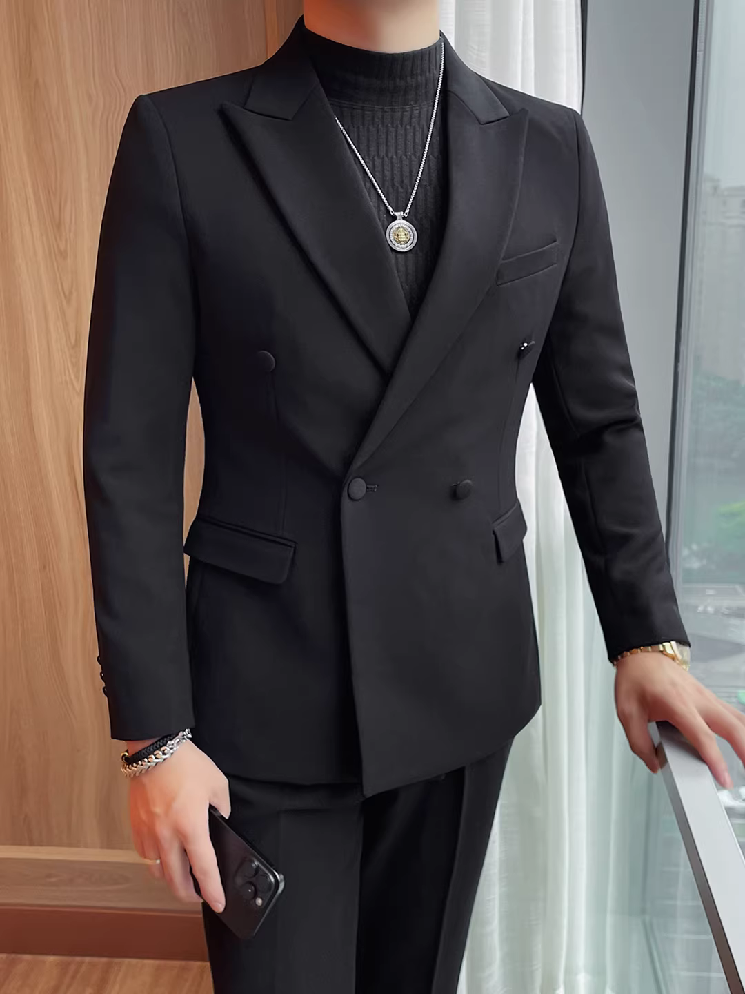 Áo vest nam hai hàng khuy, dáng ôm, lịch lãm và sành điệu, đa năng, màu trơn, thời trang, cao cấp, bộ vest lịch sự.