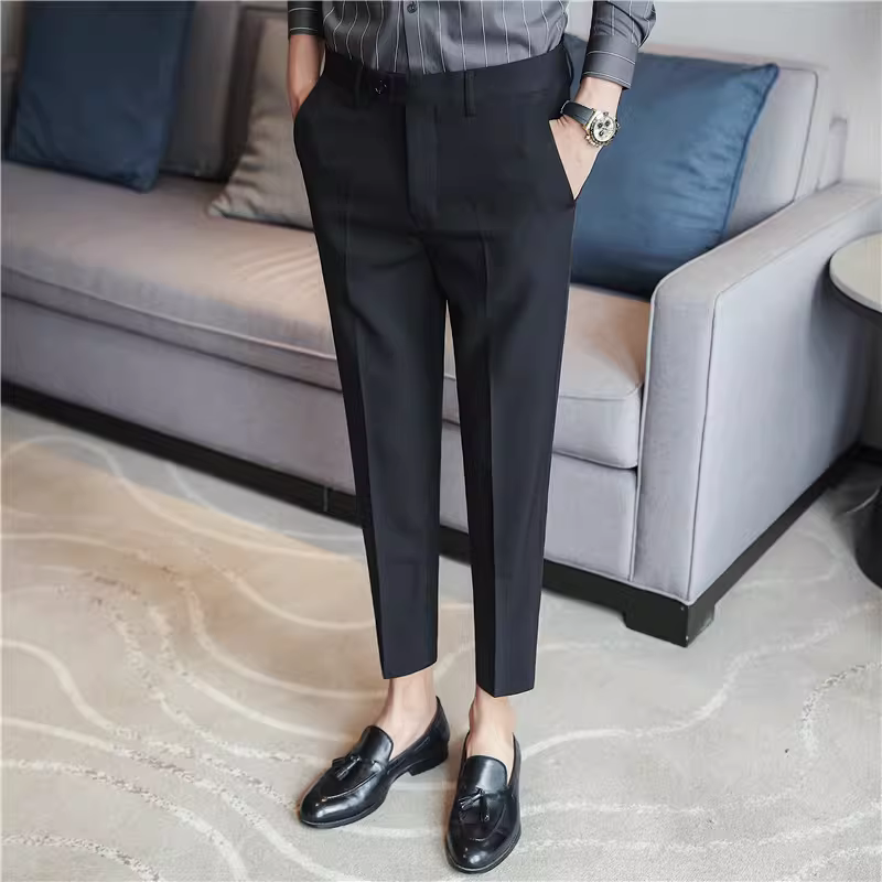 Quần âu nam chín phần, kiểu dáng mùa hè mỏng nhẹ, ôm dáng, ống côn, phong cách Hàn Quốc, quần âu nam chín phần hợp thời trang và cá tính.