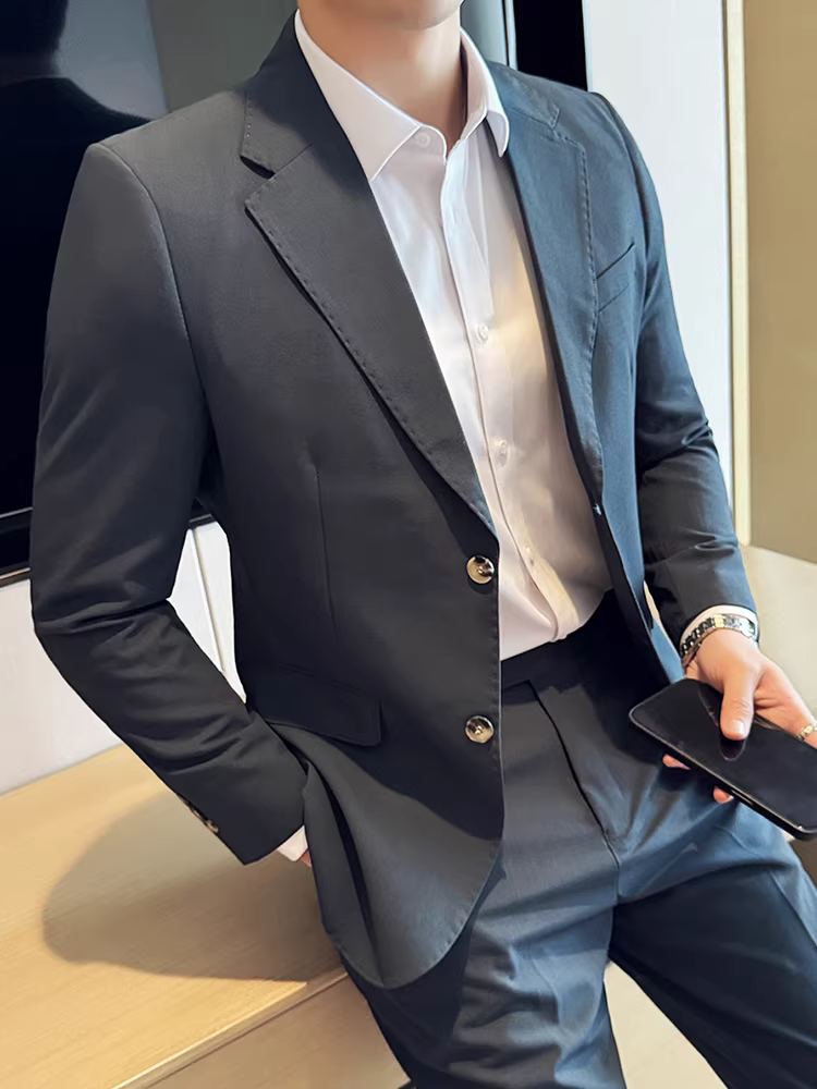 Bộ vest nam mỏng mùa xuân hè, kiểu dáng Hàn Quốc thời thượng, ôm body, cao cấp, bộ vest cưới hai mảnh dành cho chú rể