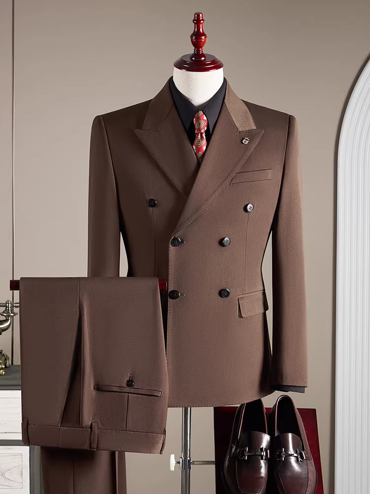 Bộ vest nam chất liệu len, kiểu dáng hai hàng khuy, trang phục công sở lịch lãm, chất lượng cao, ôm dáng, size lớn, bộ vest cưới chú rể ba món