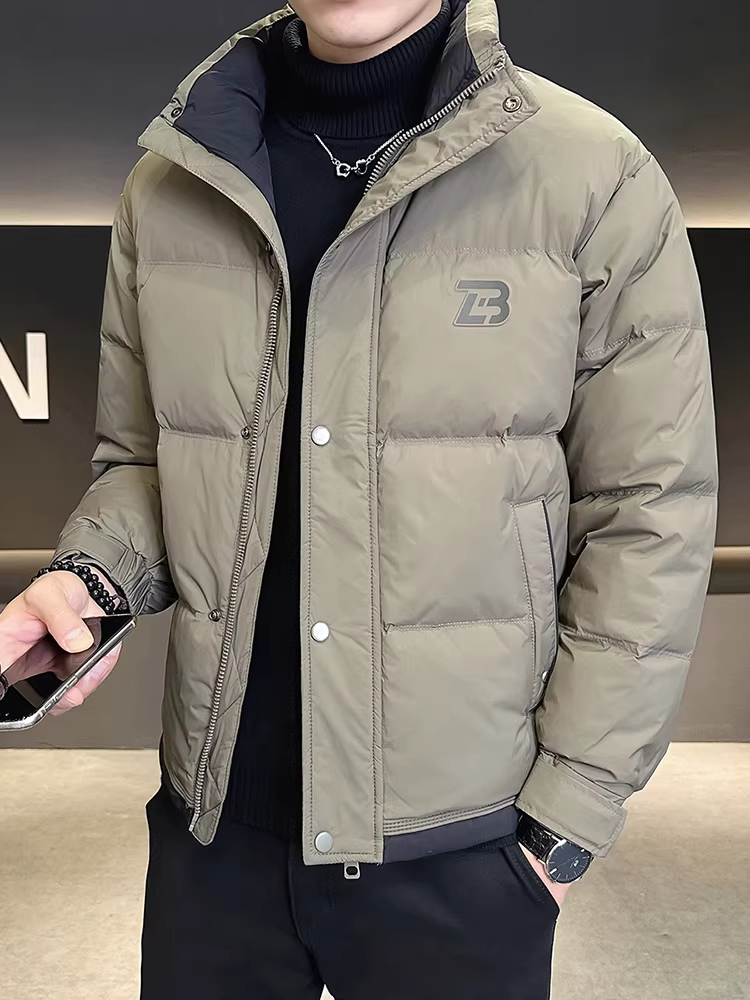 Áo khoác nam mùa đông 2024 kiểu mới cao cấp phối màu cổ đứng đơn giản đa năng thời thượng dày dặn ngắn