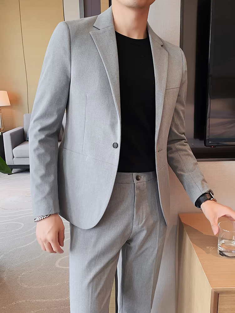 Áo vest nam cao cấp, kiểu dáng ôm body mùa thu, thời trang công sở lịch lãm, bộ vest nam không cần là ủi