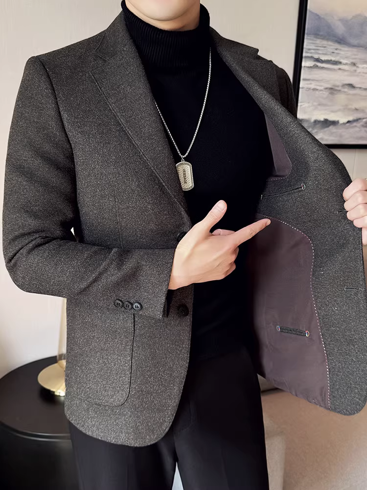 Áo khoác vest nam dày dặn, kiểu dáng thu đông mới, cao cấp, thời trang, ôm dáng, lịch lãm, phong cách công sở, đa năng