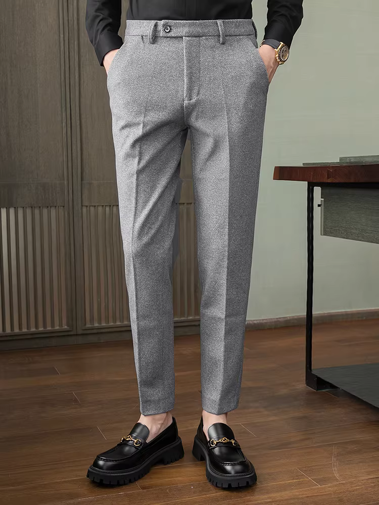 Quần âu len nam, kiểu dày mùa thu đông, quần dài công sở cao cấp, quần âu len nam dáng ôm đa năng.