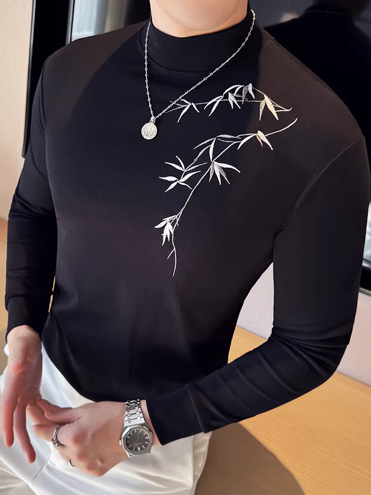 Áo thun nam cổ cao nửa cổ, tay dài, cao cấp, co giãn, ôm dáng, đa năng, sành điệu, mát mẻ, áo thun cổ trung.