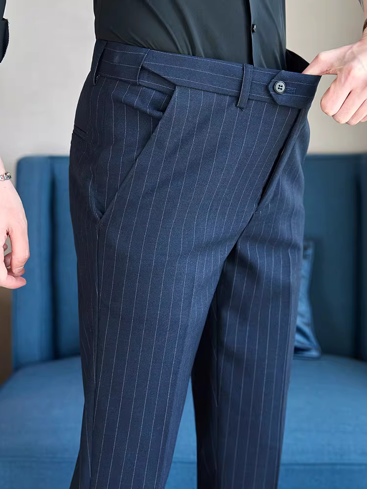 Quần âu nam lưng thun kẻ sọc, quần âu cao cấp, quần âu công sở dáng ôm thời trang, chống nhăn