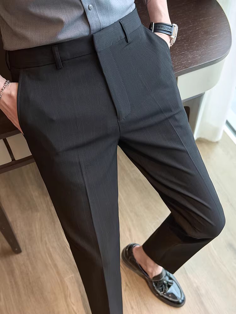 Quần âu nam kẻ sọc chín điểm, quần âu công sở cao cấp, quần âu ôm dáng thời trang, quần âu đa năng.