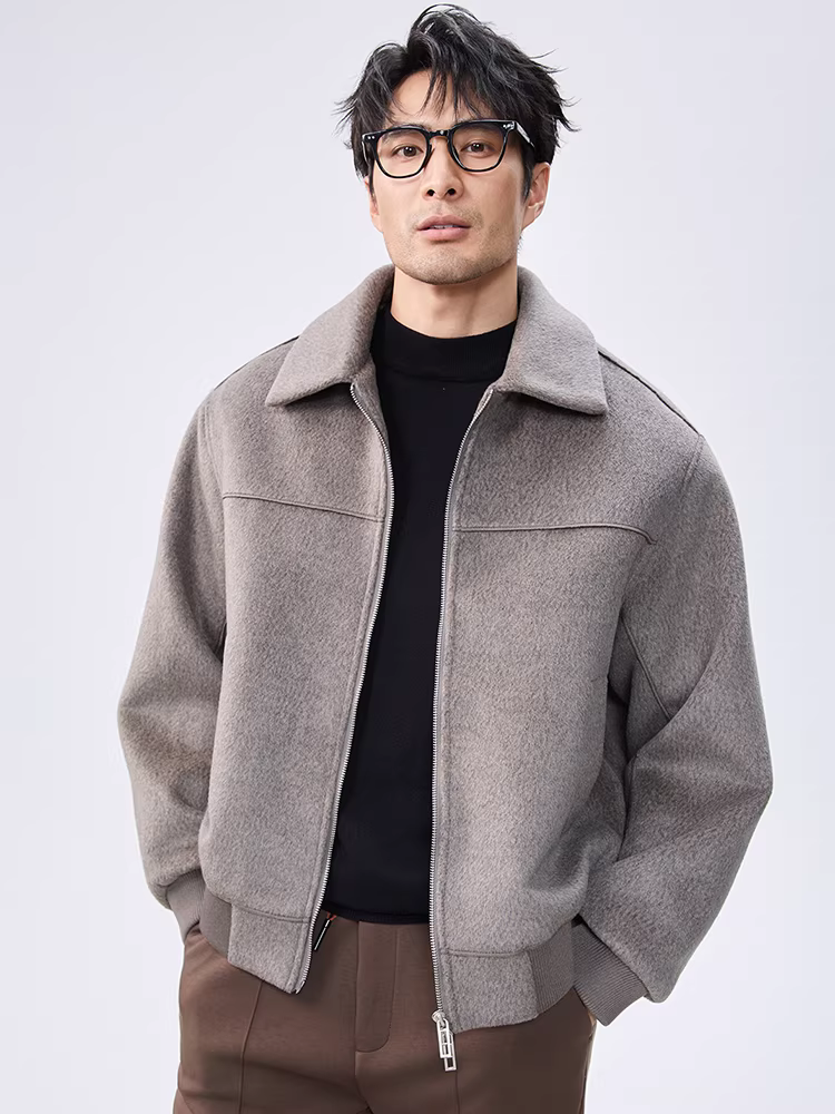 Áo khoác len nam khóa kéo đôi, kiểu mới thu đông 2025, chất lượng cao, thời trang, dáng rộng, ngắn.