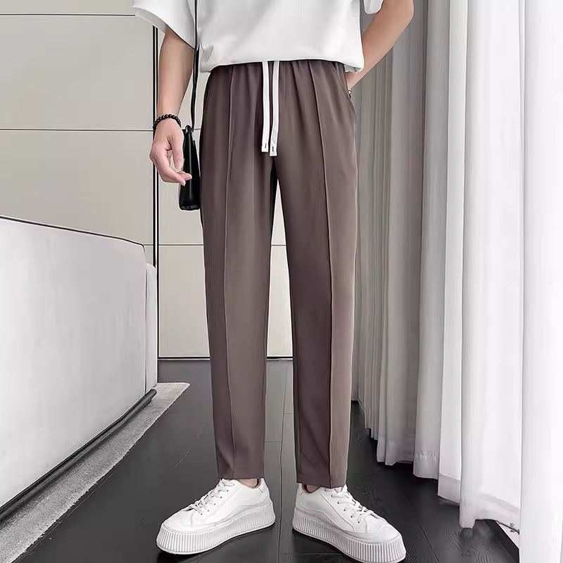 Quần âu nam mùa hè, mỏng, cao cấp, chất liệu lụa đá, thoáng khí, thời trang, dáng rộng, ống thẳng, kiểu dáng lịch lãm.