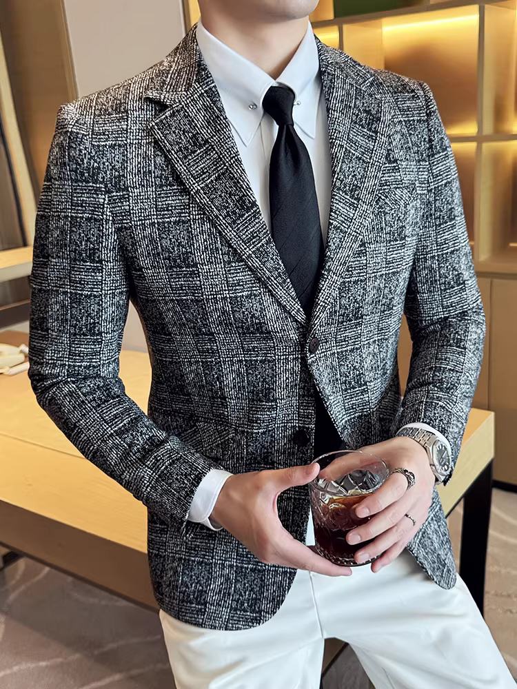 Áo blazer kẻ caro họa tiết mưa sao băng dành cho nam, thời trang mới 2024, kiểu dáng ôm body, lịch sự, đa năng, phù hợp với nhiều phong cách.