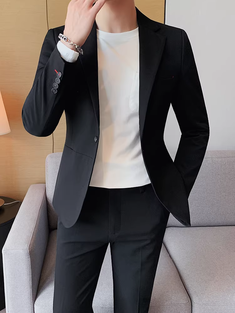 Áo vest nam cao cấp, kiểu dáng ôm body mùa thu, thời trang công sở lịch lãm, bộ vest nam không cần là ủi