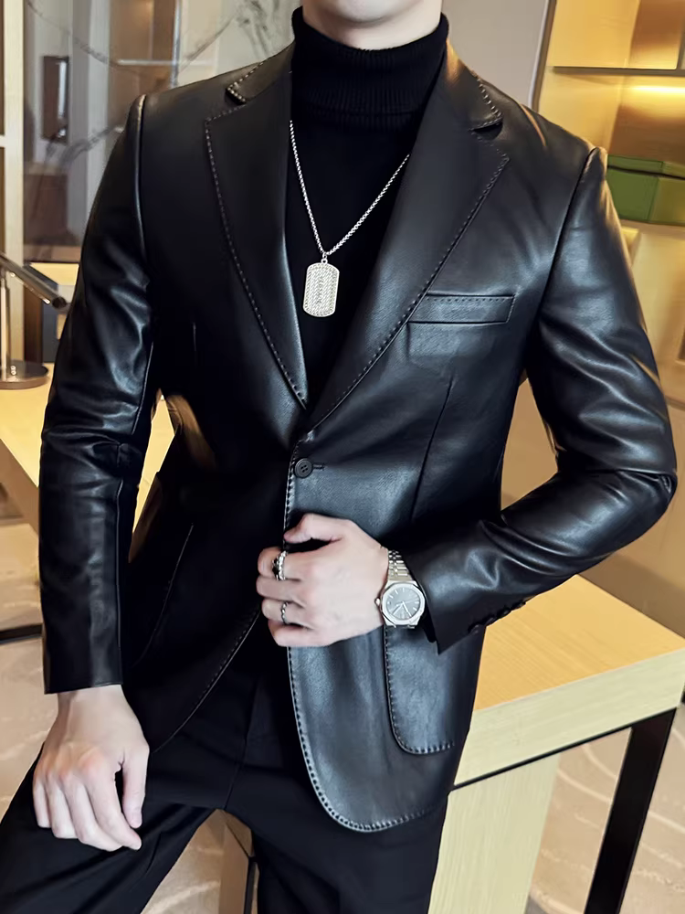 Áo khoác da nam, phong cách công sở cao cấp, đa năng, hợp thời trang, ôm dáng, sành điệu, phong cách Anh, áo vest lịch lãm
