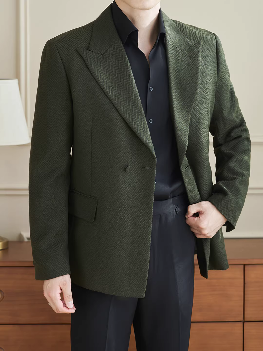 Áo blazer nam họa tiết xương cá dày mùa thu đông, xu hướng thời trang Anh quốc, dáng ôm, lịch lãm, bộ vest công sở giản dị