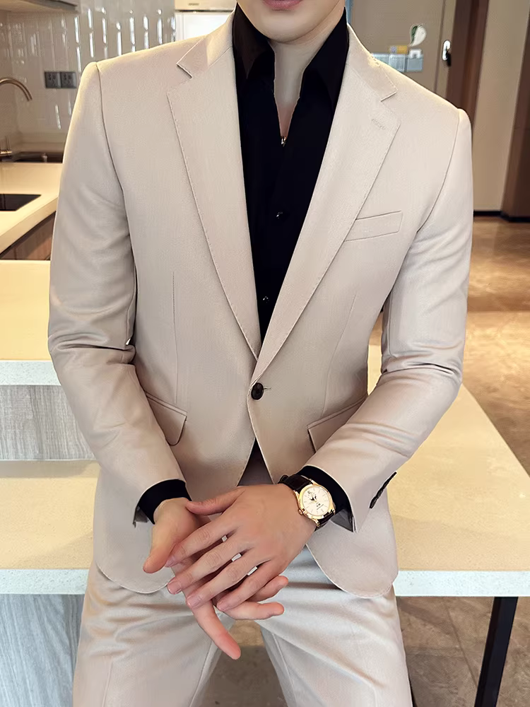 Bộ vest nam một nút, trang phục công sở lịch lãm cao cấp, kiểu dáng Anh, ôm dáng, bộ vest cưới ba mảnh dành cho chú rể