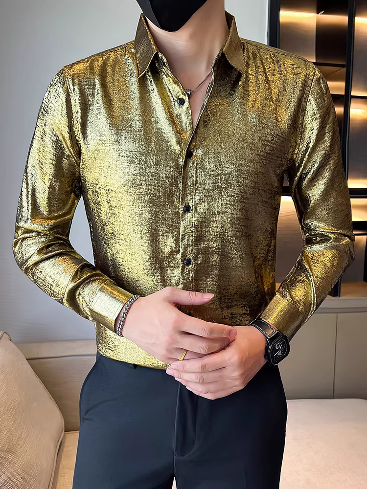 Áo sơ mi nam bóng mượt, tay dài, kiểu dáng mới thu đông 2025, thời trang, ôm dáng, lịch lãm, hợp xu hướng, đa năng, cao cấp