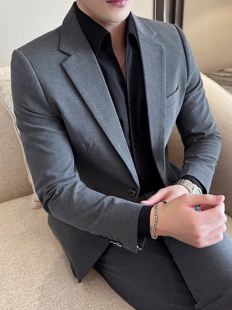 Bộ vest một nút cao cấp dành cho nam, trang phục công sở lịch sự, bộ vest cưới của chú rể, bộ vest ba mảnh kiểu Anh