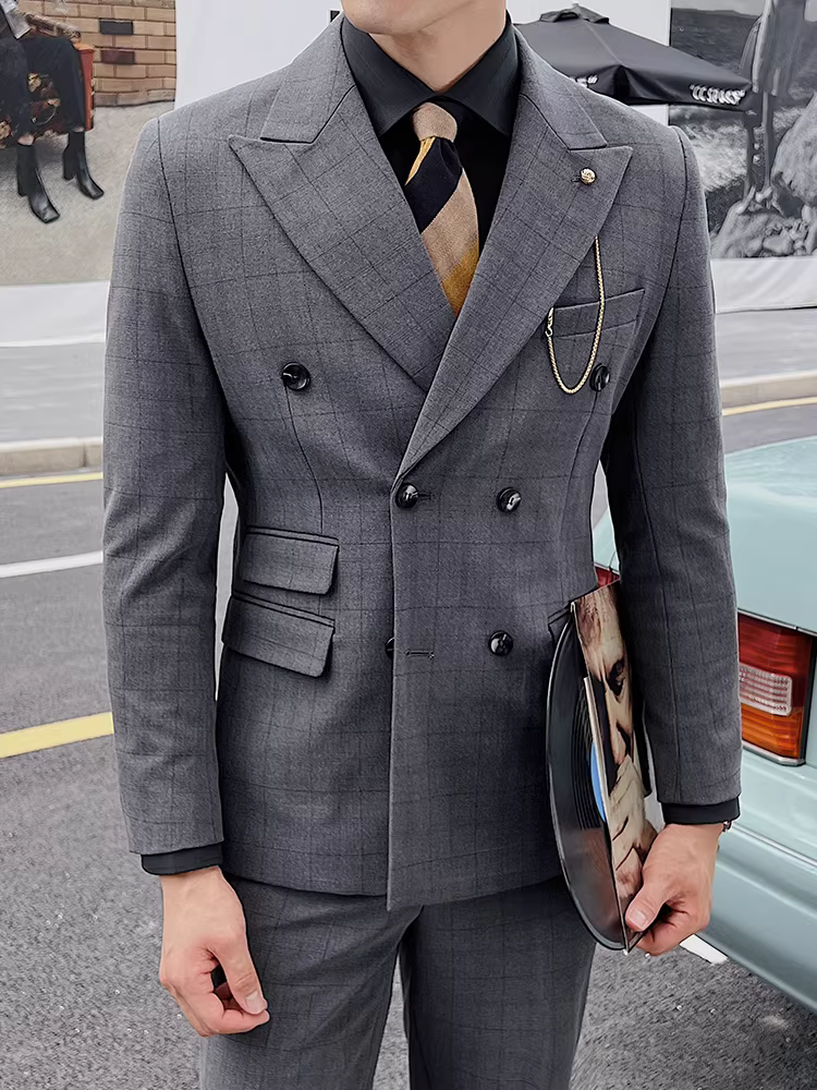 Bộ vest nam hai hàng khuy, kiểu dáng Hàn Quốc ôm dáng, trang phục công sở lịch lãm, bộ vest ba mảnh phong cách Anh quốc cao cấp, lịch lãm