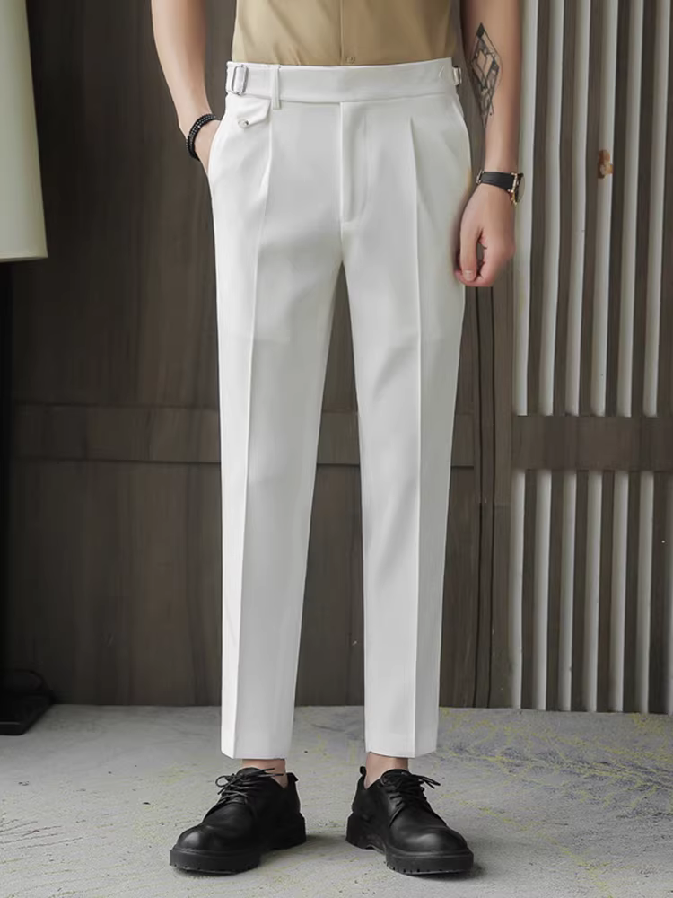 Quần âu trắng nam mùa xuân thu, quần âu dáng đứng ôm body cao cấp thời thượng, quần âu công sở lịch lãm