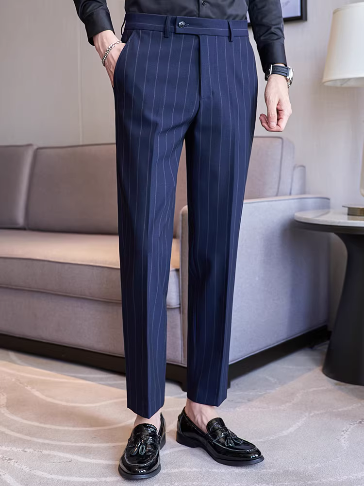 Quần âu nam cao cấp kẻ sọc, kiểu dáng ôm body xu hướng mới thu đông 2024, quần âu kiểu Anh lịch lãm, quần âu thường ngày