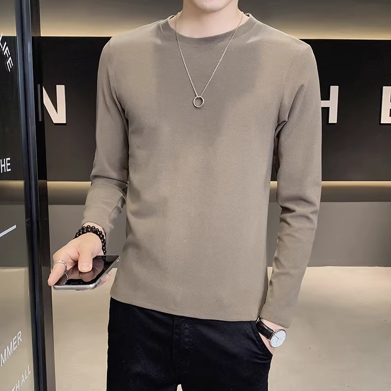 Áo lót lông cừu hai mặt dành cho nam, áo thun dài tay dày dặn mùa thu đông, cổ tròn thông thường, áo lót bên trong bằng lông cừu kiểu Đức.