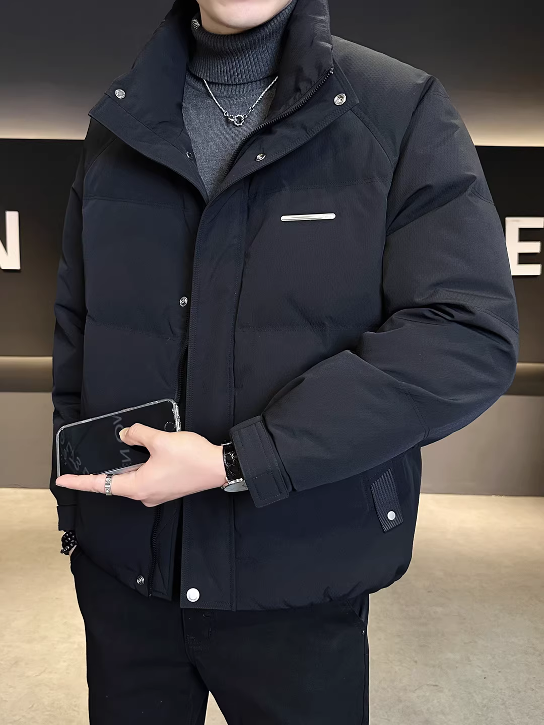 Áo khoác phao nam cổ đứng tiêu chuẩn quốc gia 50, mùa đông 2025, kiểu mới, dày dặn