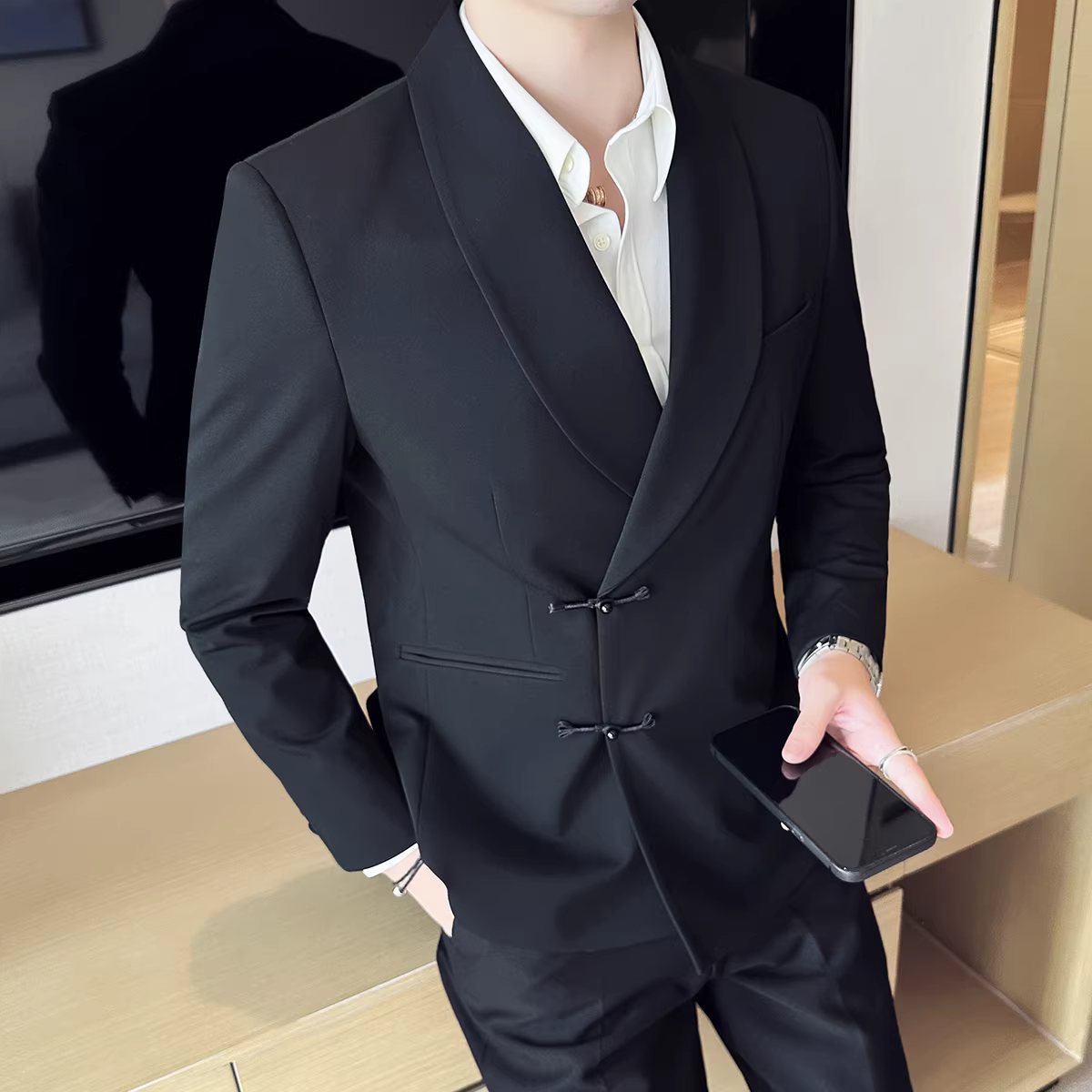 Áo khoác vest nam kiểu Trung Quốc, trang phục công sở lịch sự cao cấp, bộ vest phong cách Anh quốc đẹp trai dành cho tiệc chiêu đãi