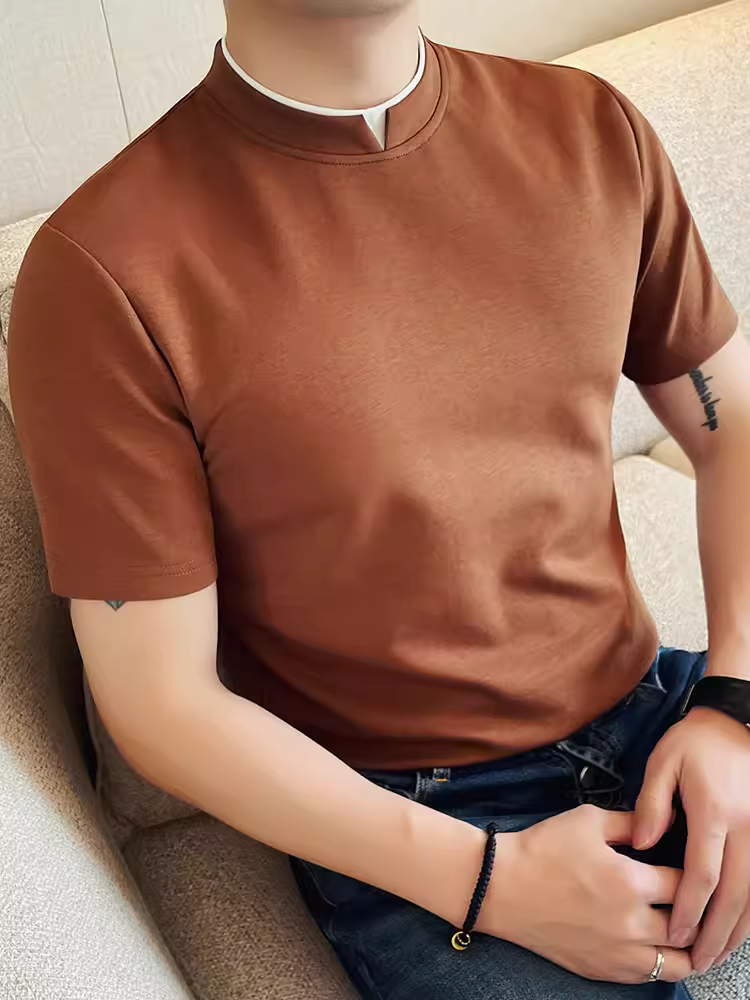 Áo thun nam ngắn tay cổ giả hai lớp, xu hướng thời trang mùa hè mới, kiểu dáng thời trang và ôm vừa vặn, áo nửa tay đẹp trai.